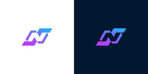 Sleek and vibrant abstract letter N logo design featuring a modern gradient color palette, perfect for innovative technology or corporate branding solutions