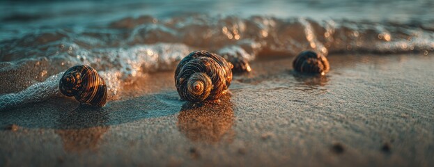 Seashells on the Shoreline at Sunset.