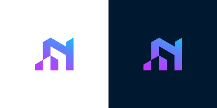 Vibrant abstract letter N logo with a gradient blend of purple and blue, symbolizing modern progress, digital innovation, and upward growth in a sleek, minimalist design for various industries