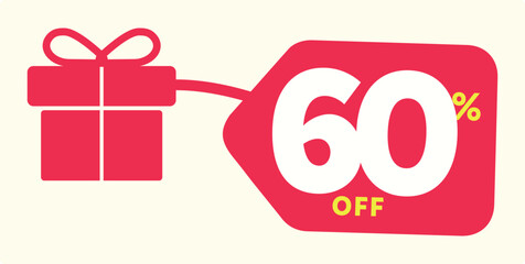 60% party, gift, buy, promotion, box, tag, commerce, price, value. market, sale, special, off, Merry Christmas. Discount, special, store,icon, vector, set