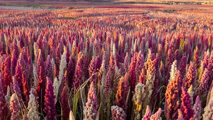 Multicolored Quinoa Fields on Andean Terraces at Sunset