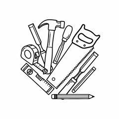 Hand Tools Line Art Construction Illustration