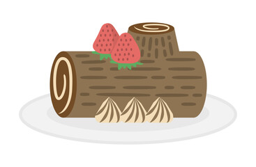 イチゴの乗ったブッシュドノエルのイラスト