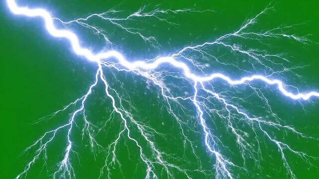 Electric spark within darkened vortex with close up lightning bolt arcing across effect ad_ready green screen thunder and lightning