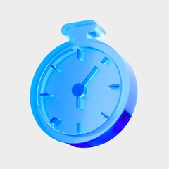 3D Glass Stopwatch icon, time tracking deadline symbol. Liquid Glass design icon, a trending glass icon for graphic design, UI, UX interfaces, and 3D illustration.