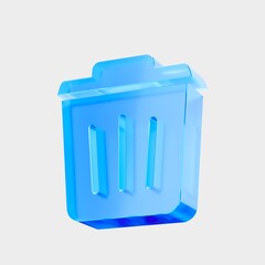 3D Glass Trash icon, delete remove symbol. Liquid Glass design icon, a trending glass icon for graphic design, UI, UX interfaces, and 3D illustration.