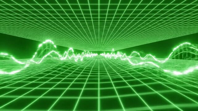 Wireframe light dance with pulsating wireframe grid with soft effect ad_ready green screen wireframe grid animation style featuring