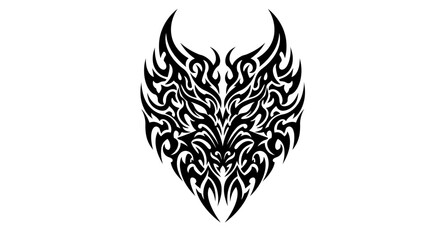 Fototapeta premium A striking vector illustration showcases a stylized dragon design, rendered in bold black lines against a clean white background, perfect for tattoo art and graphic design projects.