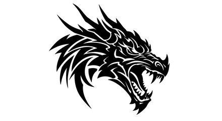 Obraz premium A fierce dragon head vector illustration with intricate tribal design elements, conveying power and mystique against a clean white background, perfect for graphic design.