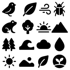 Nature's Essence: A collection of meticulously designed icons captures the essence of nature, showcasing its diverse elements