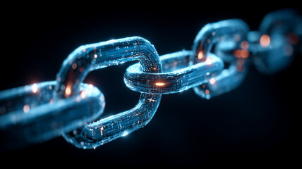 A transparent digital chain link symbolizing blockchain technology secure connections and data integrity concept.
