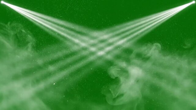 Triple parallel light beams dance through foggy evening with triple parallel light beams slowly effect ad_ready green screen light