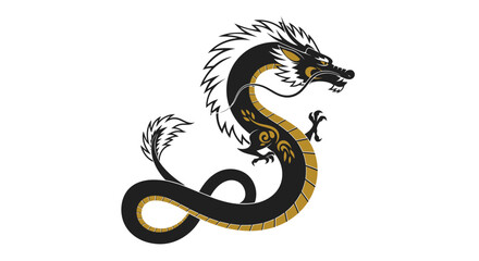Fototapeta premium A sleek, stylized black dragon vector illustration with gold accents, showcasing a modern and powerful mythical creature on a clean white background.