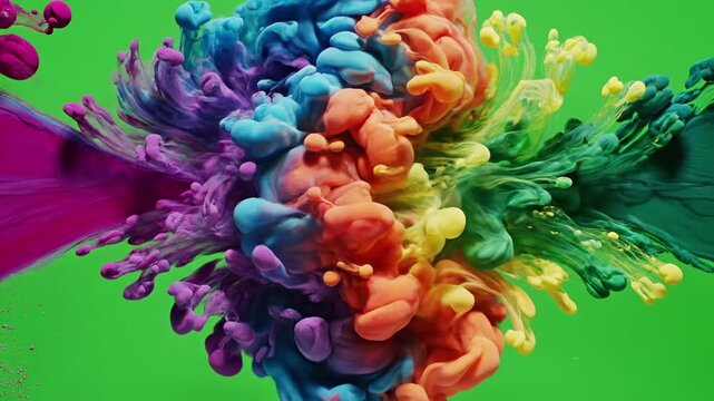 Ink Watercolors in Motion with multiple colored inks interacting and effect green screen ink in water simulations style featuring