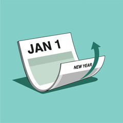 New Years Day Calendar Page with Flipping Design.