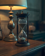 hourglass on old wooden table