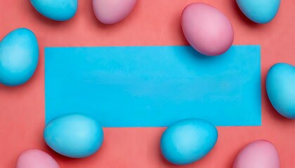 pink and blue Easter eggs with space for text