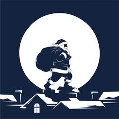 Santa Claus Delivering Gifts on Christmas Eve Silhouette.