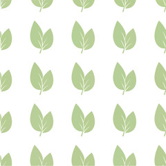 Naklejka premium Seamless Pattern of Green Leaves on White Background.