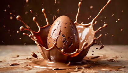 a chocolate egg in a splash of chocolate