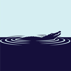 Silhouette of an Alligator Swimming in Water with Ripples.