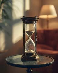hourglass on old wooden table