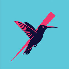 Obraz premium Stylized Hummingbird Illustration with Geometric Accent on Blue Background.