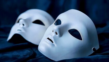 two white masquerade masks on a dark background