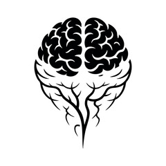 human brain with roots illustration symbolizing growth knowledge and mental health