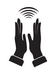 Hands emitting or sensing invisible waves, representing interaction or sound technology.