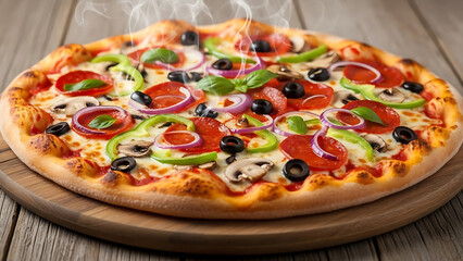 Pizza with Pepperoni and Vegetables