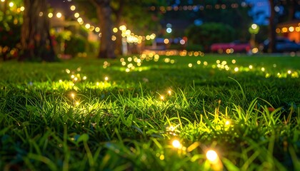 Glowing lights on green grass