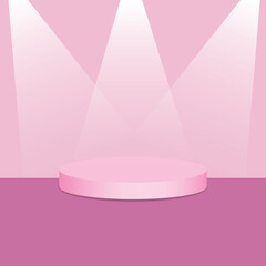 Minimalist Pink 3D Podium Stage with Spotlights for Product Display and Showcase