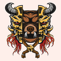 Fierce Samurai Oni Dog Mascot Emblem