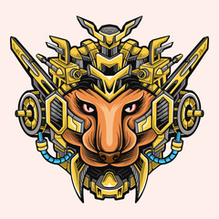 Golden Cyber-Tiger Mech Head