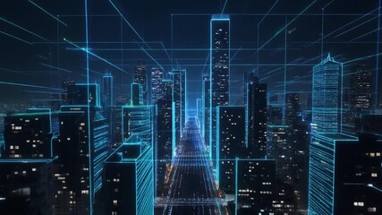 Futuristic Smart City Network Urban Landscape Digital Data Connections and Technology Animation
Seamless animation of a futuristic smart city with digital network lines connecting buildings. - Powered by Adobe