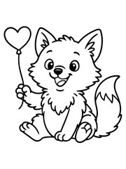 Obraz premium Adorable Fox Cub with Heart Balloon: A charming illustration depicts a sweet fox cub, its eyes sparkling with joy, holding a delicate heart-shaped balloon, exuding an aura of innocence and affection.