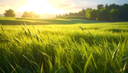 Green field at golden hour