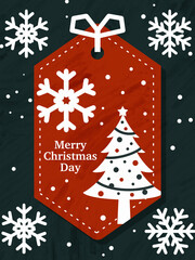 Greeting card merry christmas day. Elegan design wish snow and tree