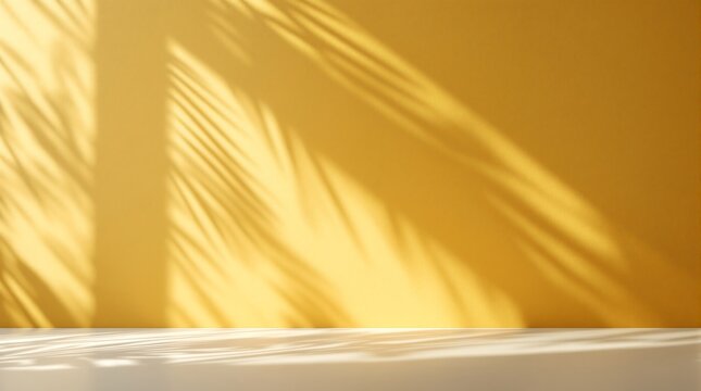 Palm leaf shadow on yellow wall with light