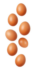 Falling chicken eggs isolated on transparent background