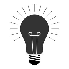 Bright Lightbulb Icon on White Background, The Glow of Inspiration: Simple Vector Graphic of a Lit Bulb, Creative Spark: Symbol of Thought, Innovation, and Solutions