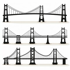 Obraz premium Set of Three Different Suspension Bridge Silhouettes. Architecture Design.