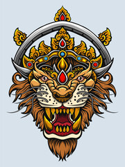 Fierce Mythical Tiger Head with Ornate Balinese Crown