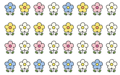 手描き線画の花装飾ライン4本セット / Hand-drawn Flower Decorative Line Set