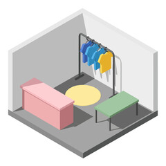 Clothing Store with Hangers and Furniture.