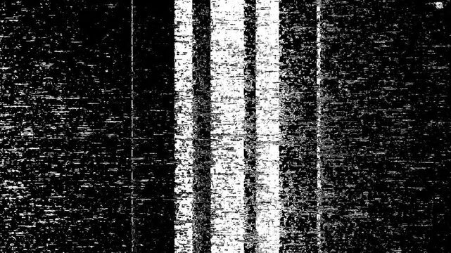 Black and white lines and shapes video transition with distortions and glitch effects