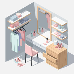 Dressing Room with Clothes and Accessories.