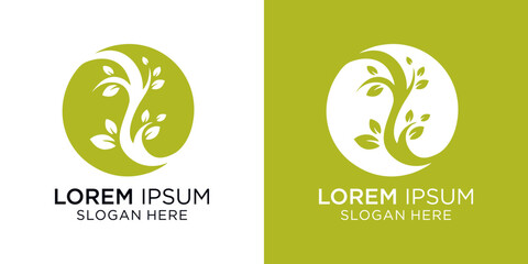 Logo design with tree and slogan on white and green backgrounds. Suitable for natural beauty logo. Natural beauty salon logo design