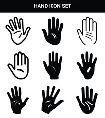 Obraz premium Black and White Hand Icon Set Featuring Nine Distinct Palm and Finger Illustrations